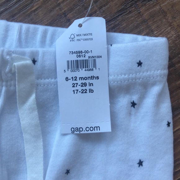 NWT GAP BABY Blue Onesis with pants & 3 pair pants white with black all 6-12 mos - Picture 6 of 9